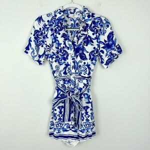 Caroline Constas Patterned Linen Romper